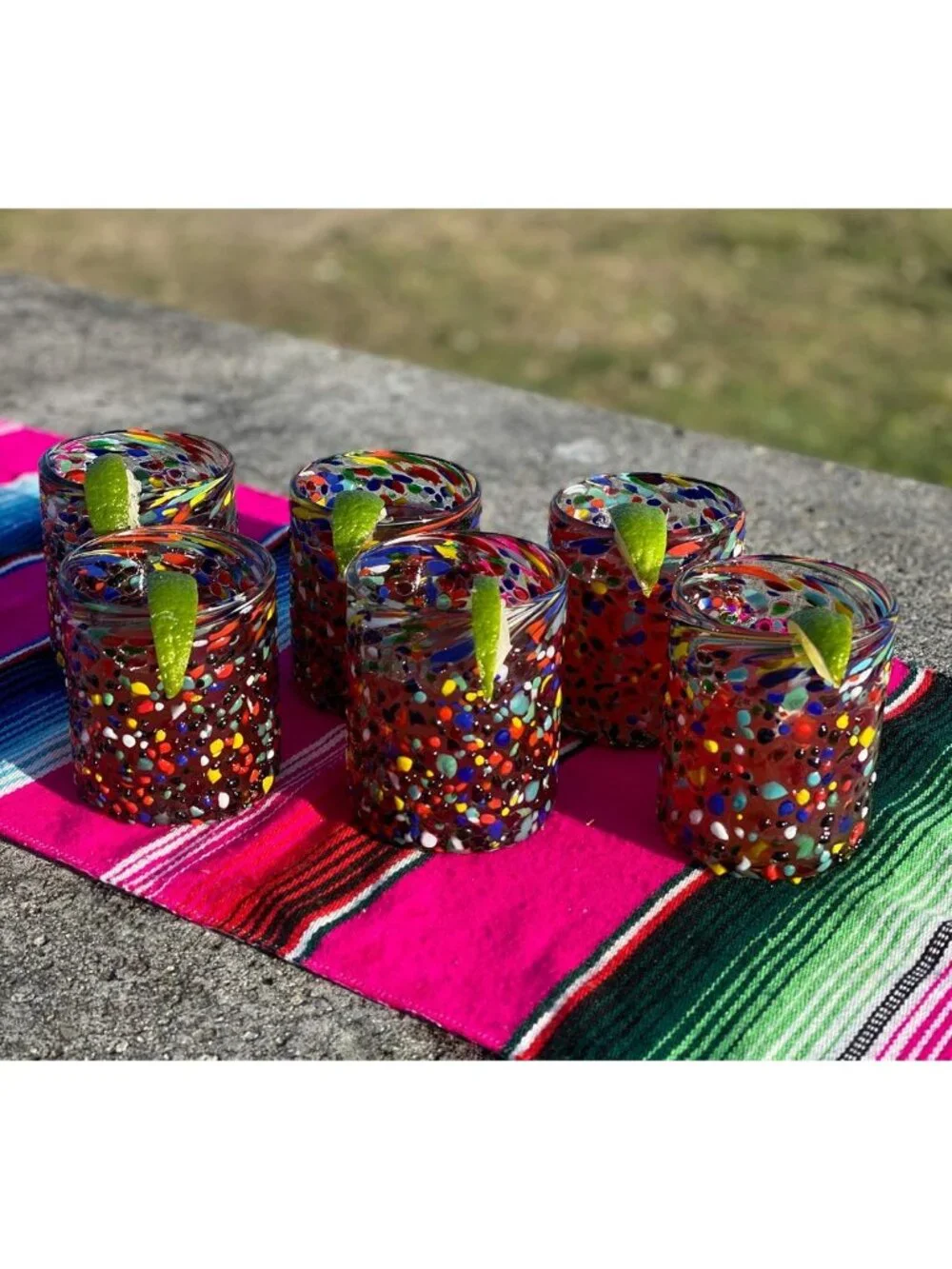 Colorful Hand Blown Mexican Tumbler Glasses – Set of 6 Confetti Drinkware (10